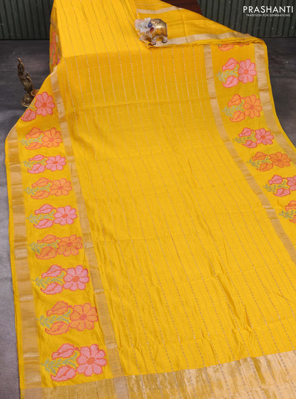 Mango Yellow Semi Chanderi - Embroidery