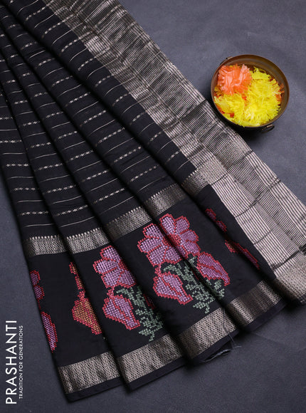 Black Semi Chanderi - Embroidery