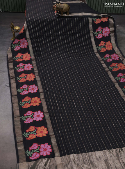 Black Semi Chanderi - Embroidery