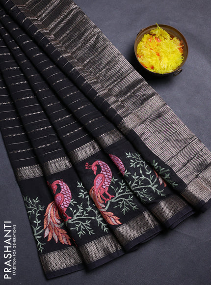 Black Semi Chanderi - Embroidery