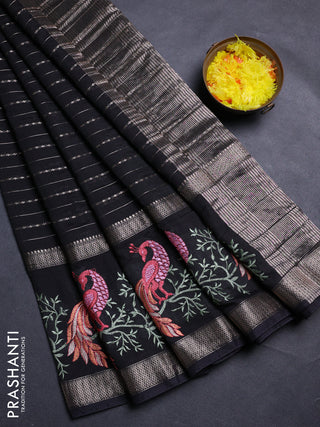 Black Semi Chanderi - Embroidery