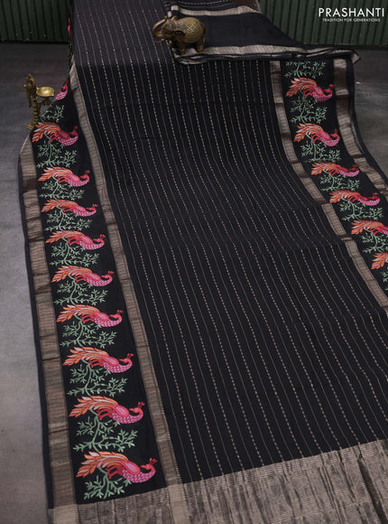 Black Semi Chanderi - Embroidery