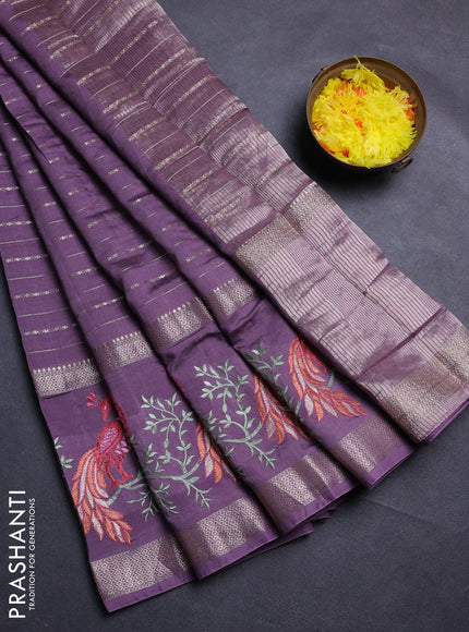 Pastel Lavender Semi Chanderi - Embroidery