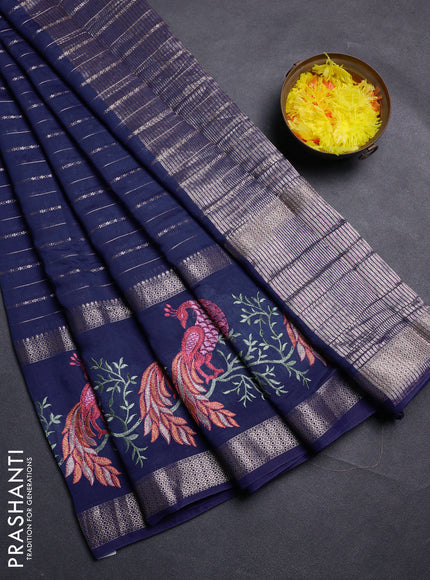 Blue Semi Chanderi - Embroidery