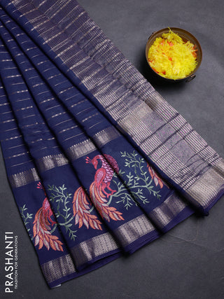 Blue Semi Chanderi - Embroidery