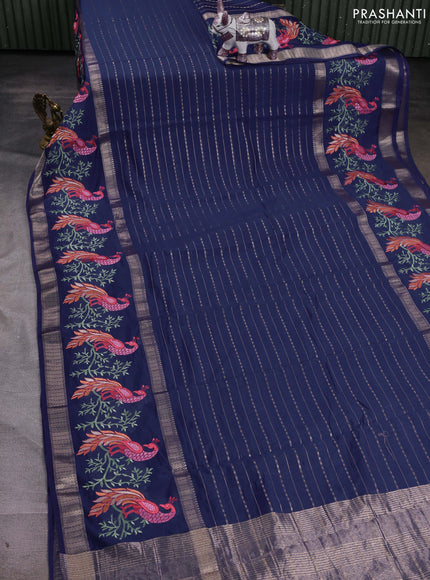 Blue Semi Chanderi - Embroidery