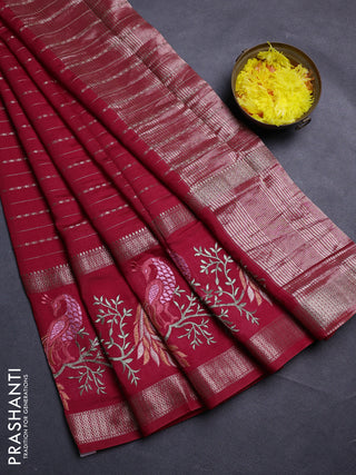 Red Semi Chanderi - Embroidery