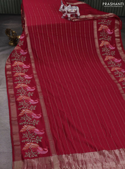 Red Semi Chanderi - Embroidery
