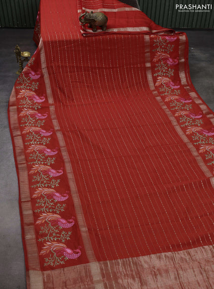 Orange Semi Chanderi - Embroidery