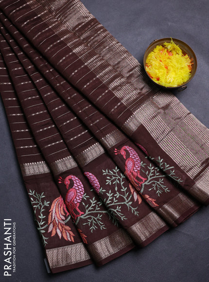 Coffee Brown Semi Chanderi - Embroidery