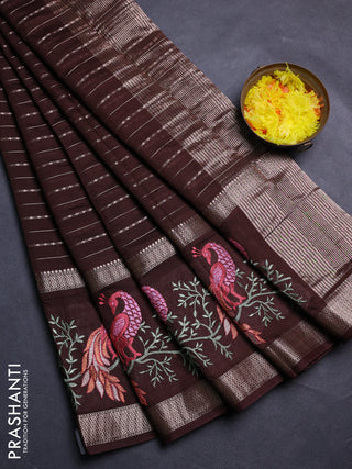 Coffee Brown Semi Chanderi - Embroidery