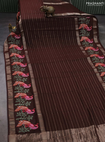Coffee Brown Semi Chanderi - Embroidery