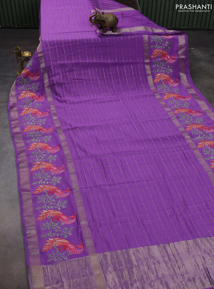 Lavender Semi Chanderi - Embroidery