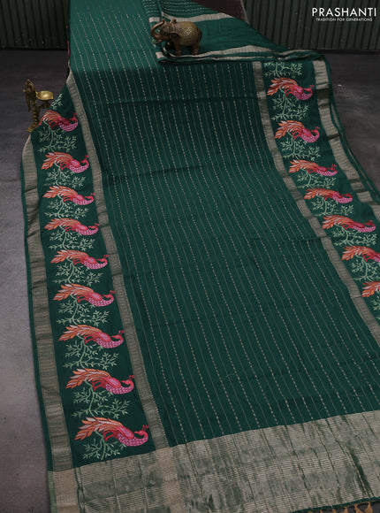 Green Semi Chanderi - Embroidery