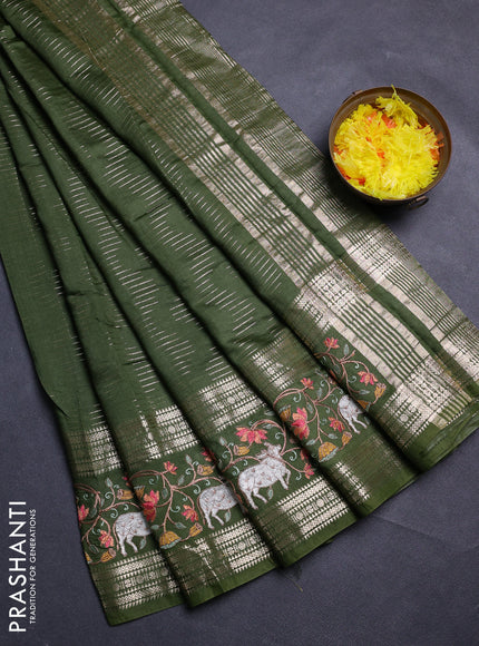 Sap Green Semi Chanderi - Embroidery