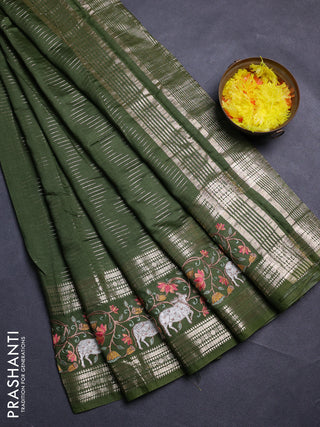 Sap Green Semi Chanderi - Embroidery