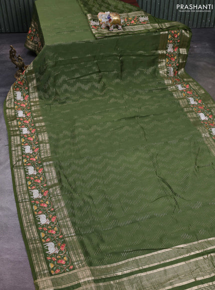 Sap Green Semi Chanderi - Embroidery