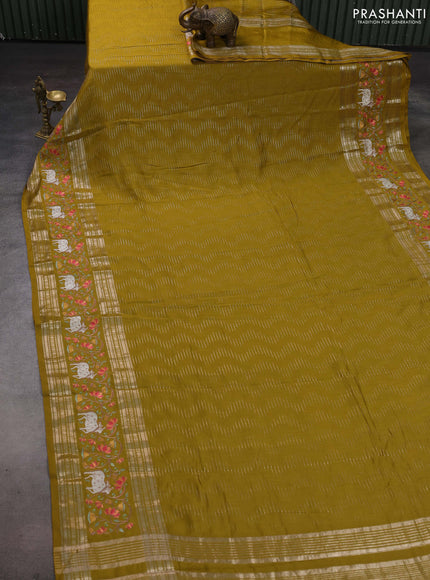 Mustard Green Semi Chanderi - Embroidery