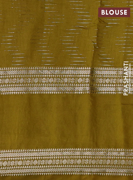 Mustard Green Semi Chanderi - Embroidery