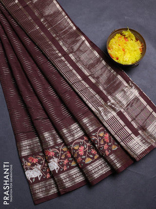 Coffee Brown Semi Chanderi - Embroidery
