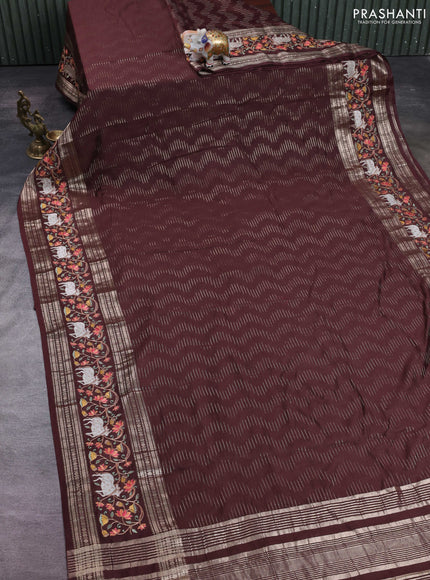 Coffee Brown Semi Chanderi - Embroidery