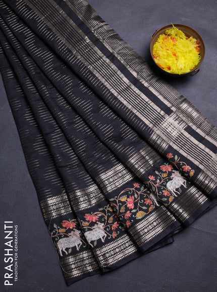Black Semi Chanderi - Embroidery