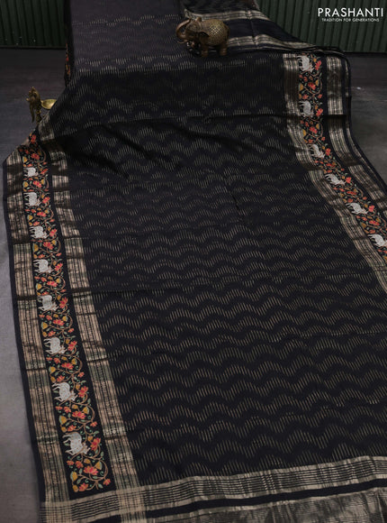 Black Semi Chanderi - Embroidery
