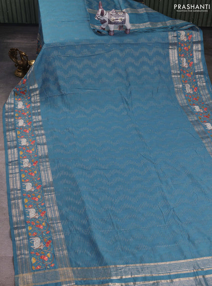 Cs Blue Semi Chanderi - Embroidery