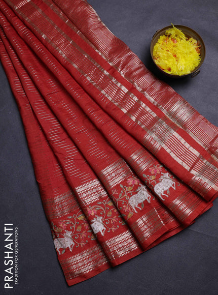 Orange Semi Chanderi - Embroidery