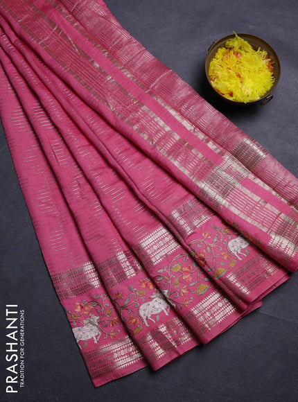 Peach Pink Semi Chanderi - Embroidery