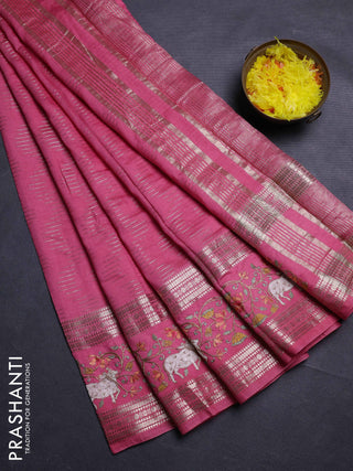 Peach Pink Semi Chanderi - Embroidery