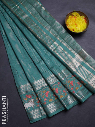 Teal Green Semi Chanderi - Embroidery