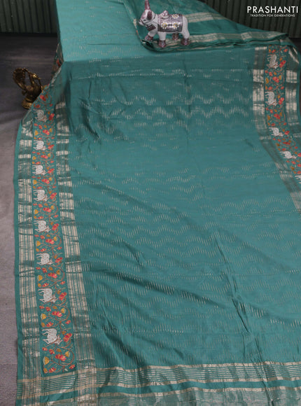 Teal Green Semi Chanderi - Embroidery