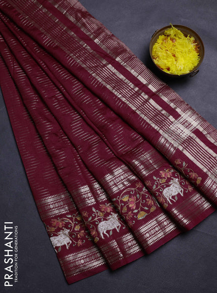 Maroon Semi Chanderi - Embroidery