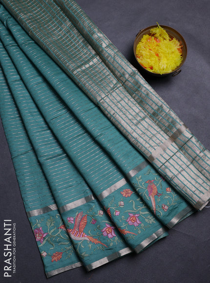 Teal Green Semi Chanderi - Embroidery