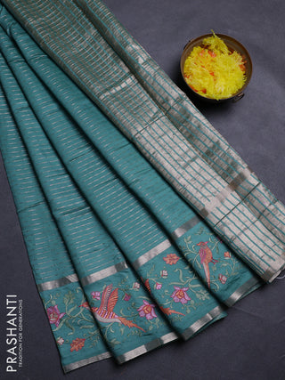 Teal Green Semi Chanderi - Embroidery