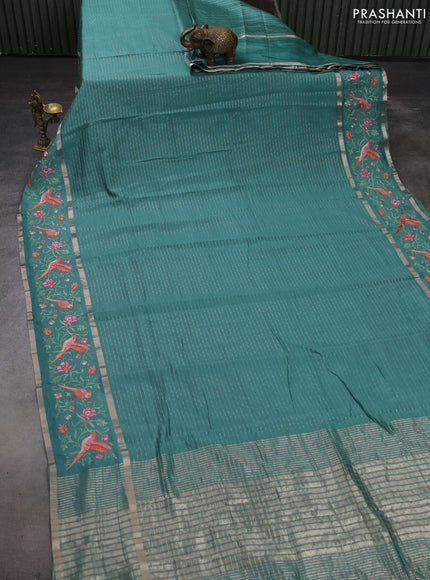 Teal Green Semi Chanderi - Embroidery