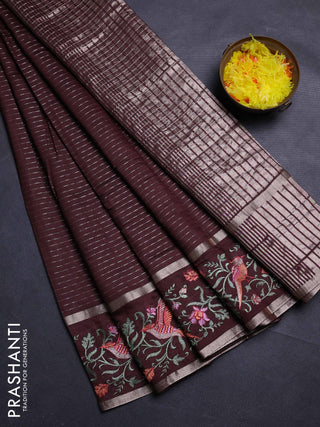 Coffee Brown Semi Chanderi - Embroidery