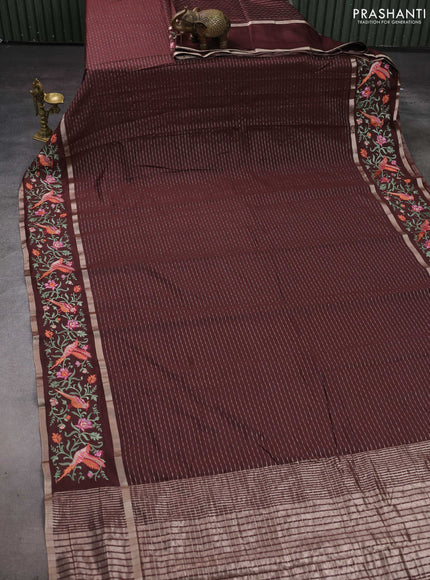 Coffee Brown Semi Chanderi - Embroidery