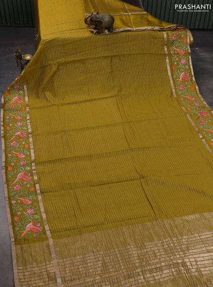 Mustard Green Semi Chanderi - Embroidery