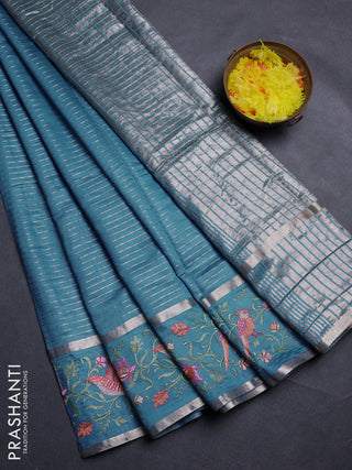 Cs Blue Semi Chanderi - Embroidery