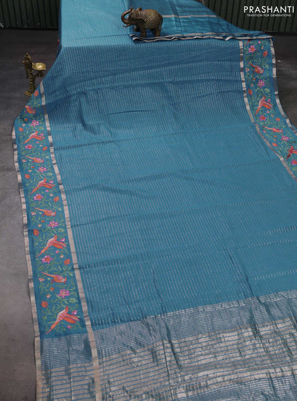 Cs Blue Semi Chanderi - Embroidery