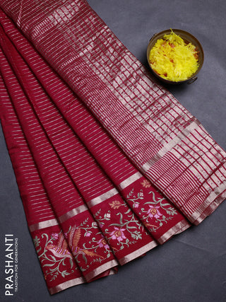 Red Semi Chanderi - Embroidery