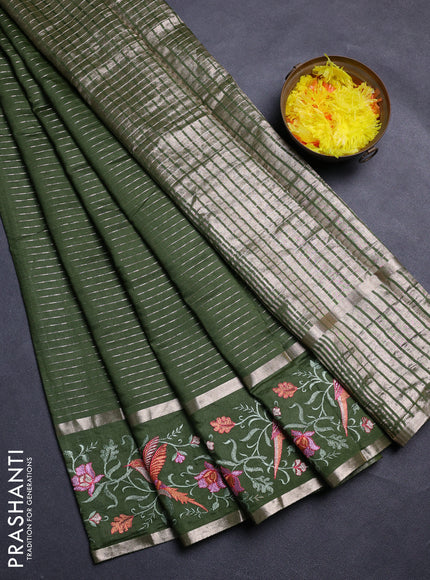 Sap Green Semi Chanderi - Embroidery