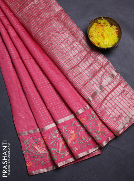 Peach Pink Semi Chanderi - Embroidery