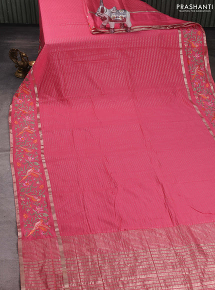 Peach Pink Semi Chanderi - Embroidery