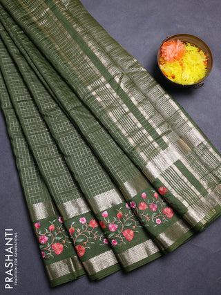 Sap Green Semi Chanderi - Embroidery