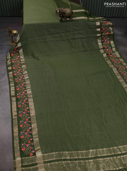 Sap Green Semi Chanderi - Embroidery