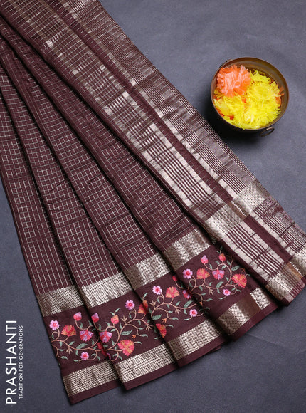 Coffee Brown Semi Chanderi - Embroidery