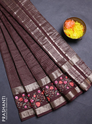 Coffee Brown Semi Chanderi - Embroidery